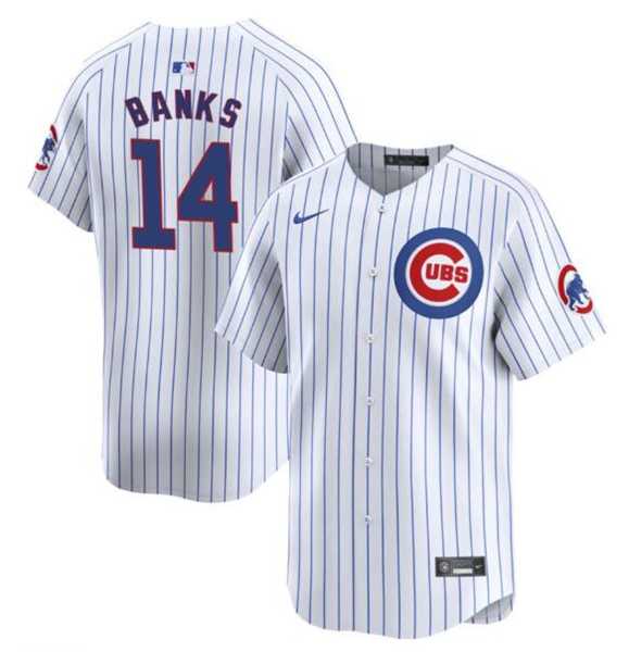 Men%27s Chicago Cubs #14 Ernie Banks White Cool Base Stitched Baseball Jersey Dzhi->chicago cubs->MLB Jersey